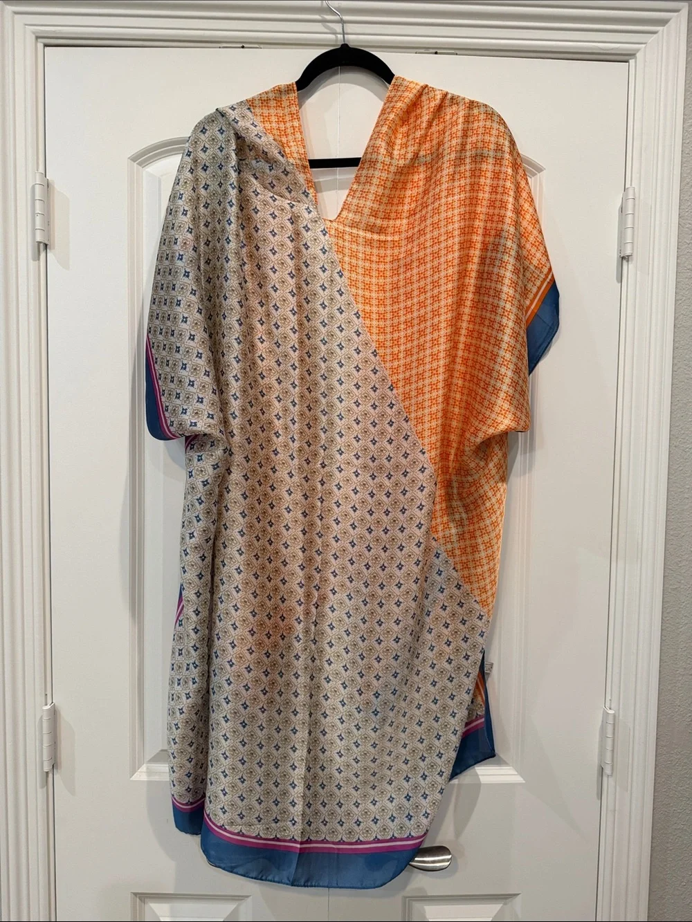 Women's Orange & Blue Patterned Swim Coverup Kimono